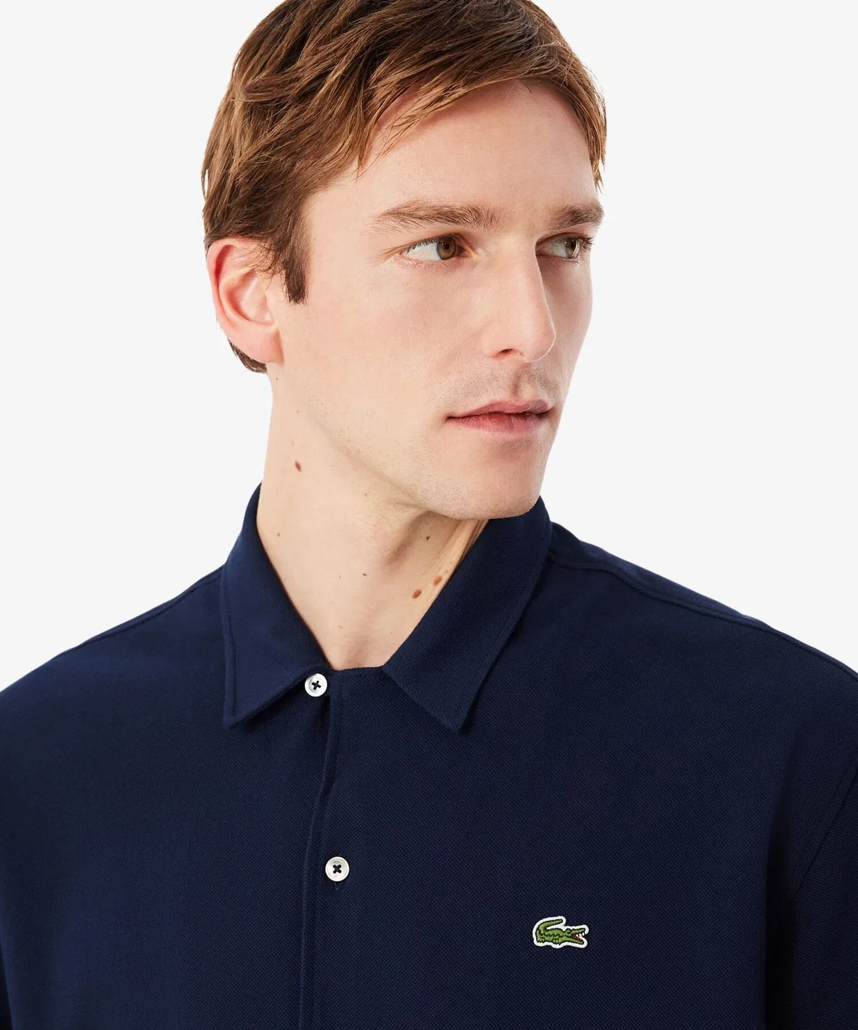 Мужская рубашка с открытым воротником из пике Navy LACOSTE — фото 4