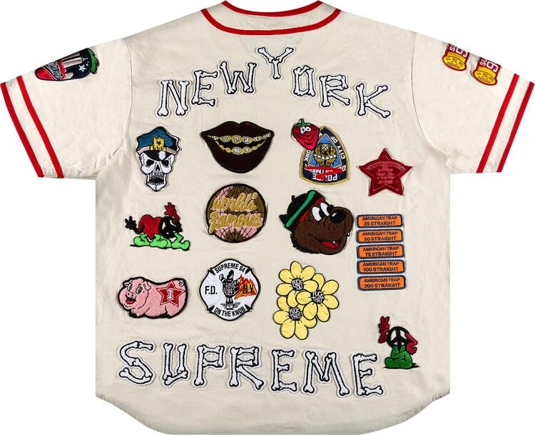 Футболка Supreme Patches Denim Baseball Jersey 'Natural', загар — фото 3