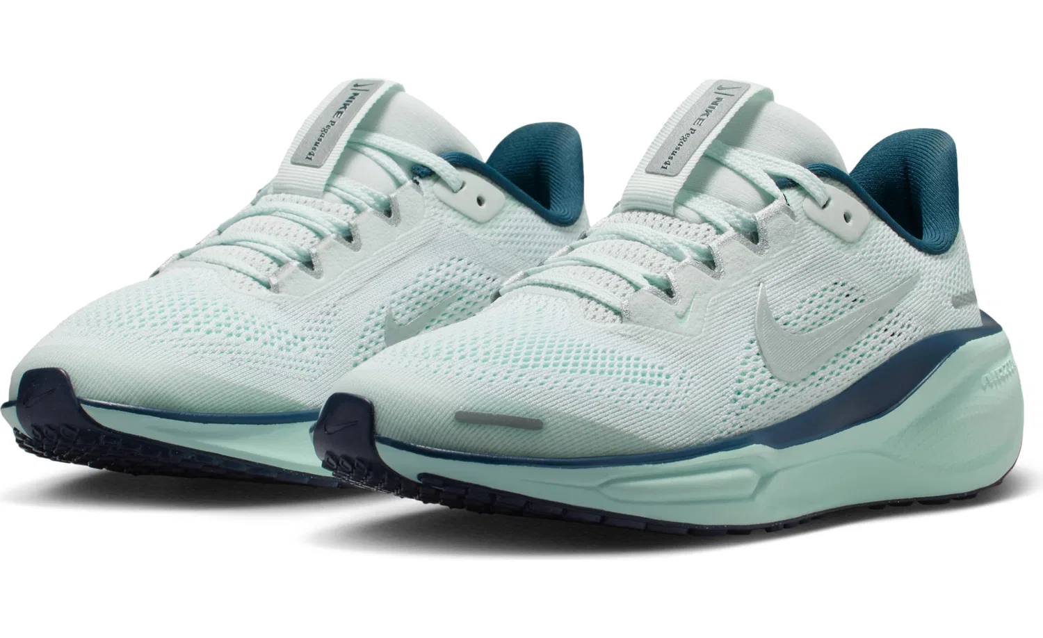 Детские кроссовки для мальчиков с амортизацией NIKE Pegasus 41, Ghost Aqua Mint Foam Armory Navy Metallic Silver — фото 2