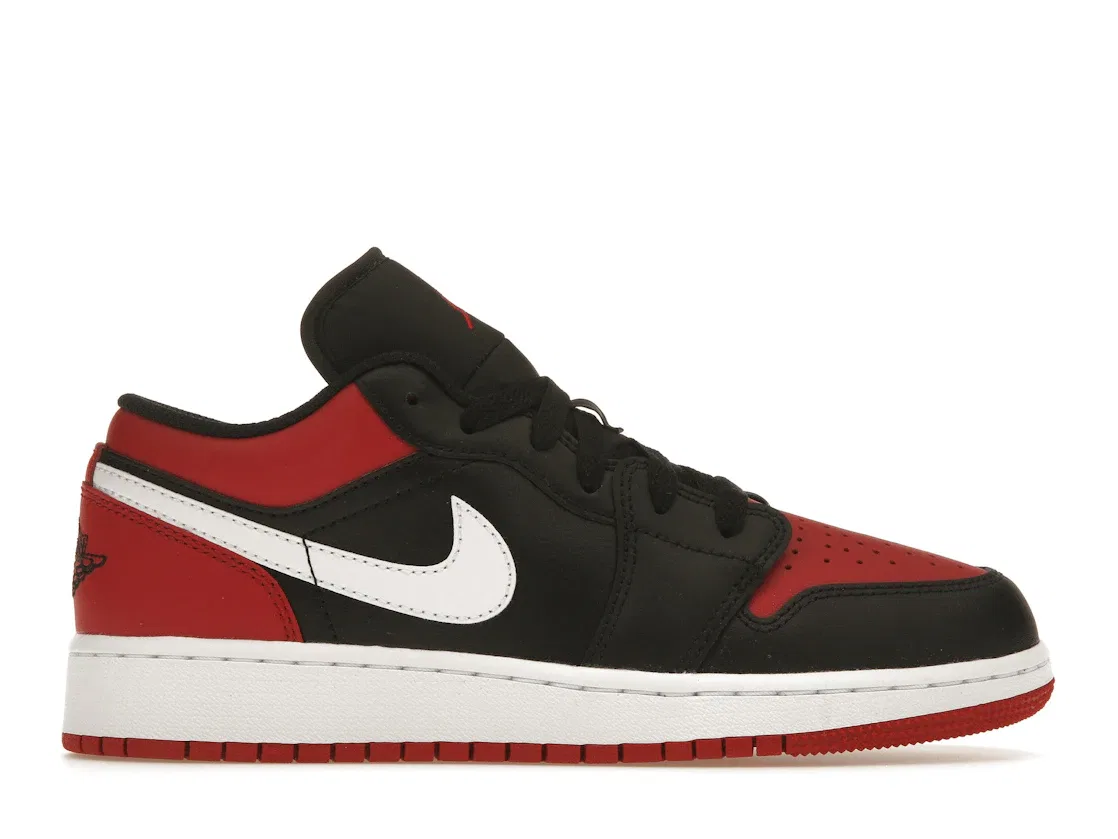 Детские кроссовки с кожаным верхом Jordan 1 Low Alternate Bred Toe (GS) Jordan, Black/White/Gym Red