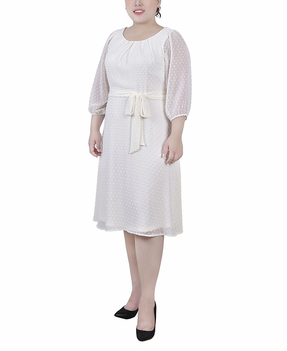 

Платье больших размеров с рукавом 3/4 и клипсой в горошек NY Collection, мульти