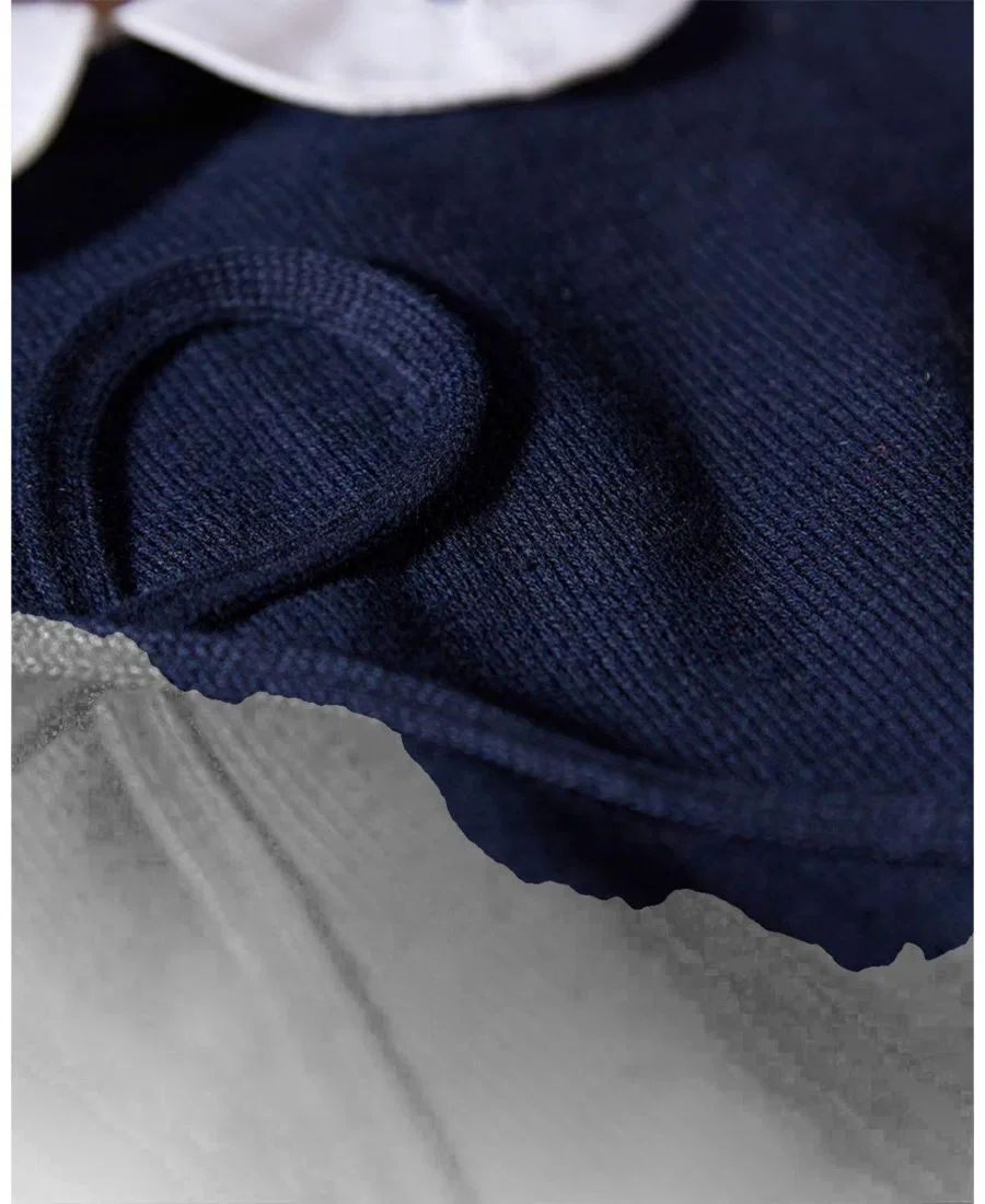 Платье миди из 100% хлопка с воротником-питер пэн и бантами MeMoi, Navy White — фото 3