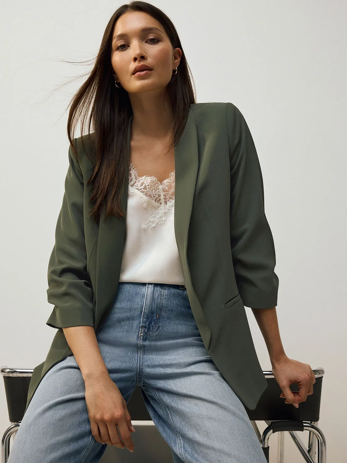 Блейзер свободного кроя с рукавами-буф, Khaki Green Next
