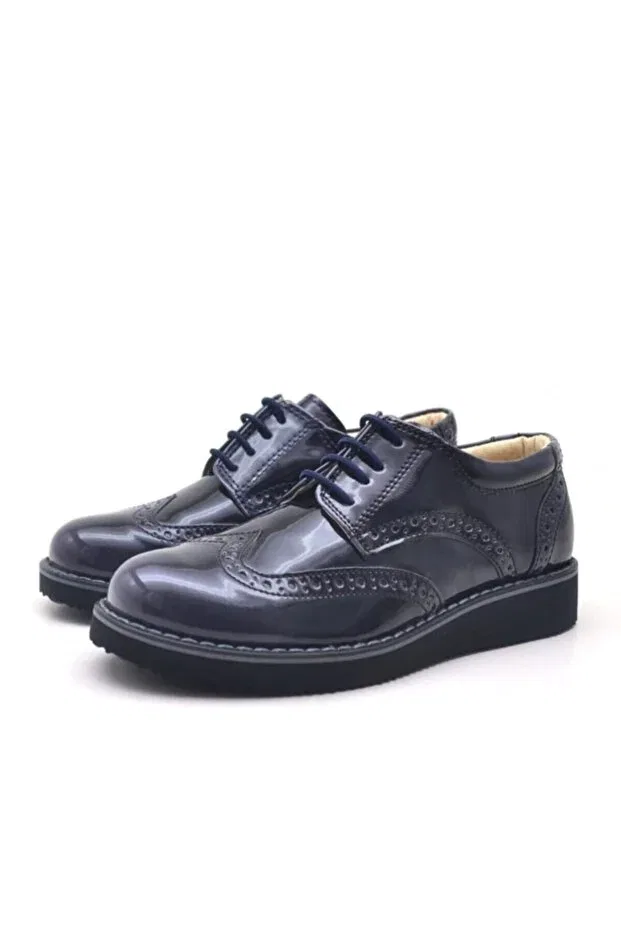 Детские туфли оксфорды на шнуровке с принтом Papuccum Ortopedi, Navy Blue