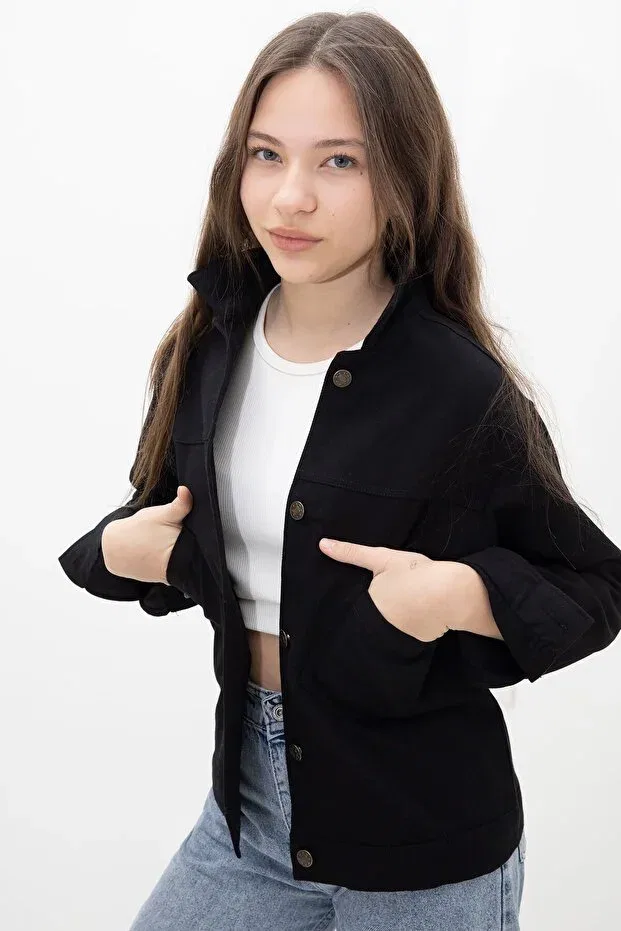 Детская куртка для девочек из габардина Cansın Mini, Black — фото 4