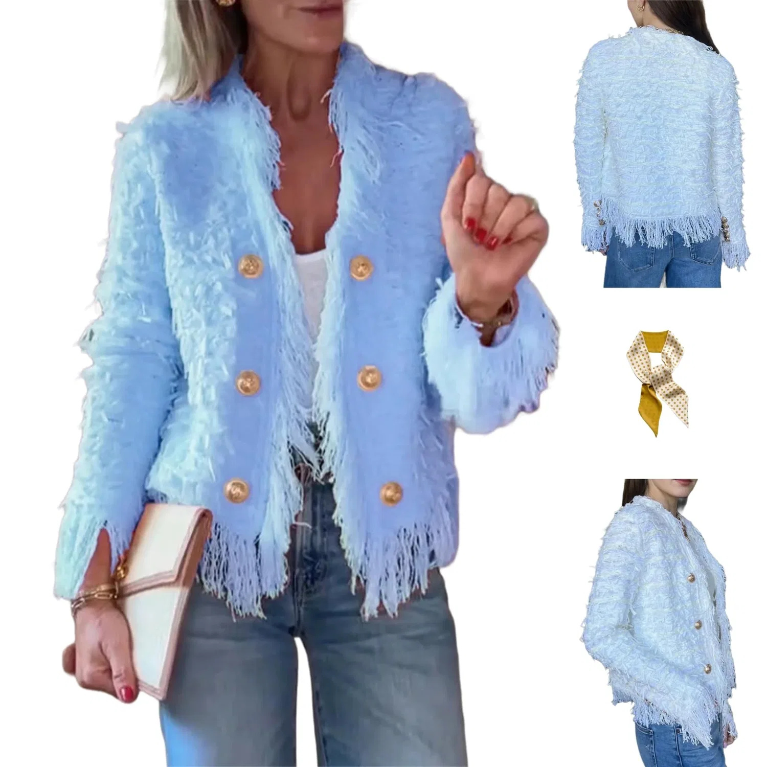 Женский кардиган с бахромой Fringe Cardigan Jacket, Blue