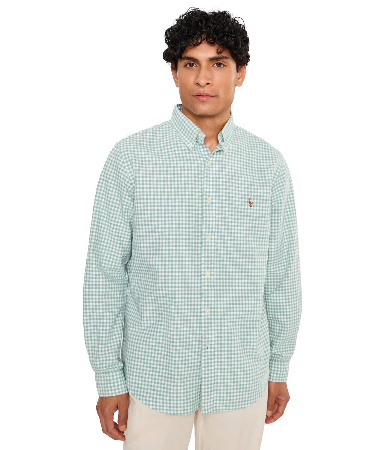Классическая рубашка Оксфорд из ткани, окрашенной в готовом виде. Polo Ralph Lauren, Faded Mint/White