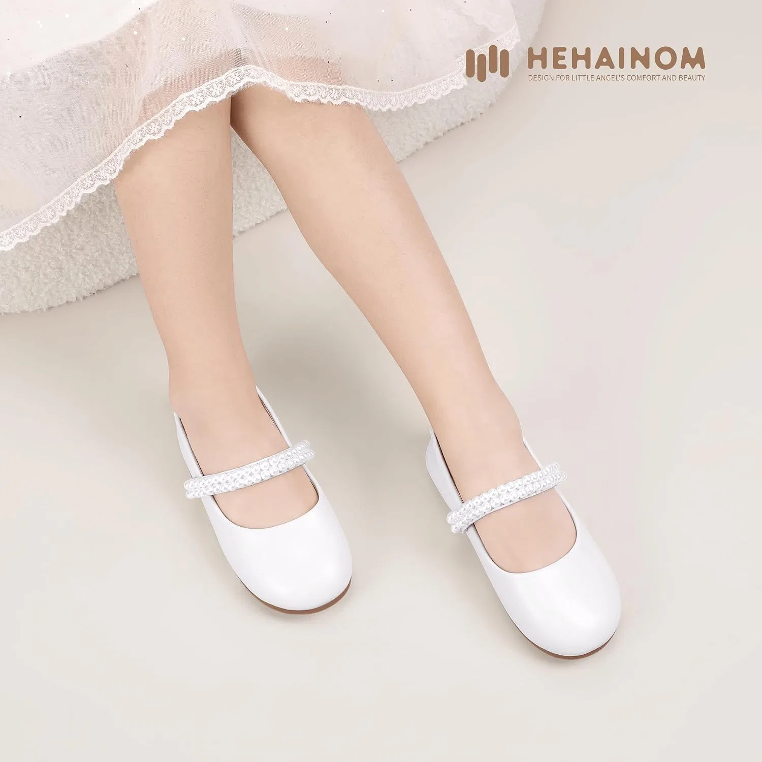Детские балетки для девочек с цветочным принтом Hehainom, White — фото 3
