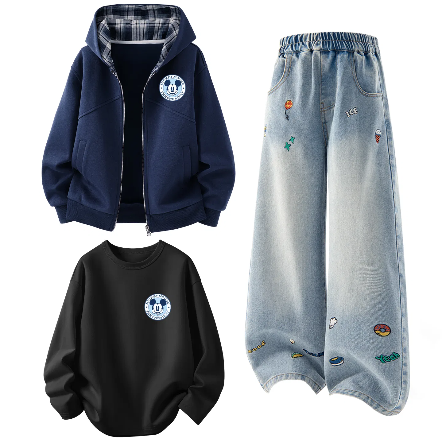 Детский спортивный комплект с капюшоном Disney, Dark Indigo Blue+Solid Color Denim Blue+Disney Round Logo Mickey Mouse K Black