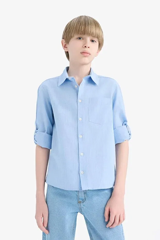 Детская рубашка с длинным рукавом Defacto, Light Blue