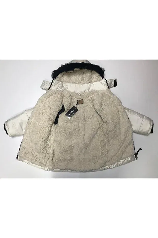 Детское зимнее пальто для девочек с капюшоном Baby Slon Kids Clup, White — фото 3