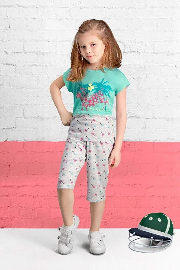 Детские шорты для девочек капри с принтом Licensed U.S. Polo Assn., Mint Green