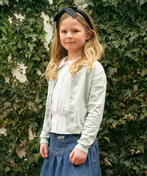 Кардиган вязаный детский, pointelle, Marithé Kids, светло-зеленый