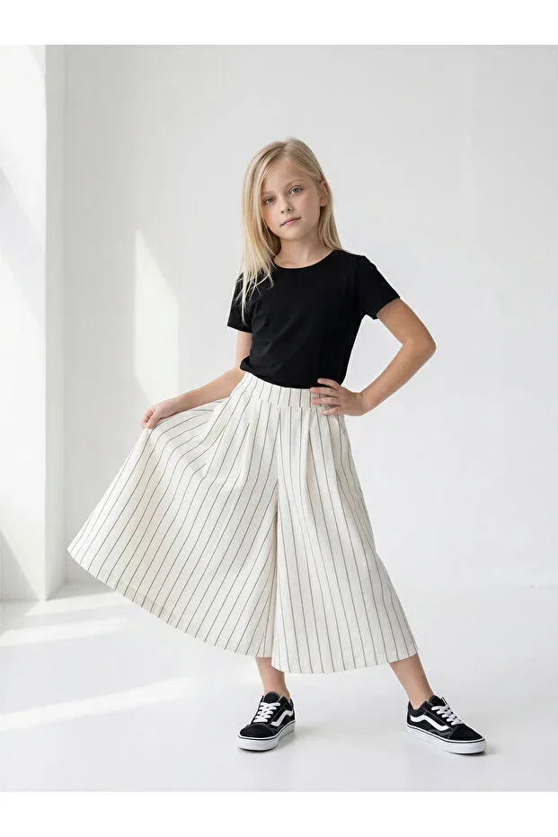 Детские широкие брюки для девочек хлопковые Catz Kids, White & Black — фото 2