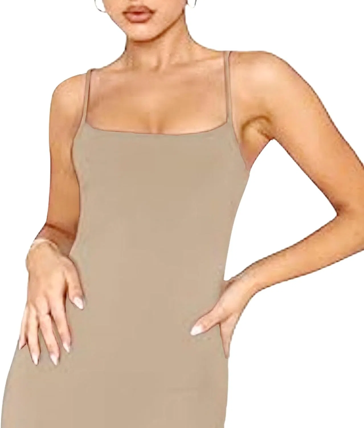 Женское облегающее платье на тонких бретелях Generic, Khaki — фото 2