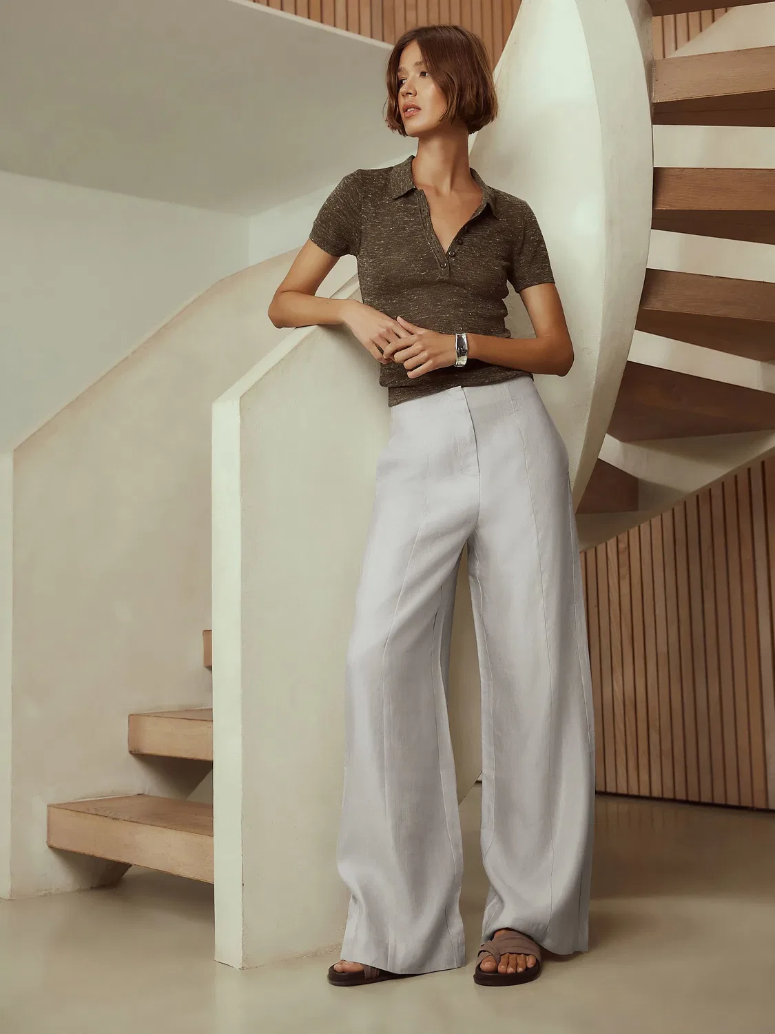 Брюки широкие Premium Linen Blend Glossy Wide Leg Next, Glossy Grey