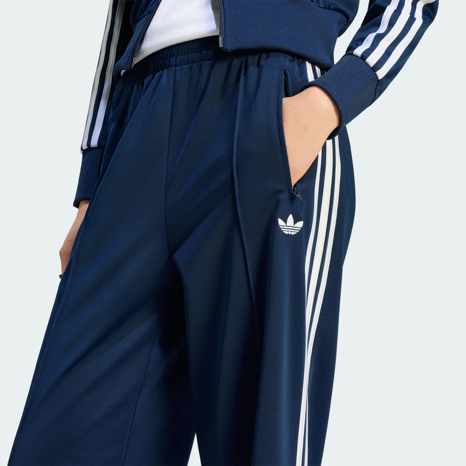 Брюки Adidas Originals с широкими штанинами Firebird темно-синего цвета — фото 4