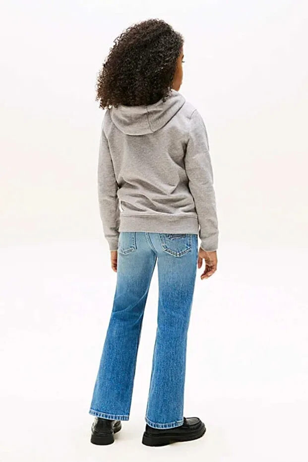 Детское худи для девочек с принтом Essential Hoodie Tommy Hilfiger, Light Grey Heather — фото 3
