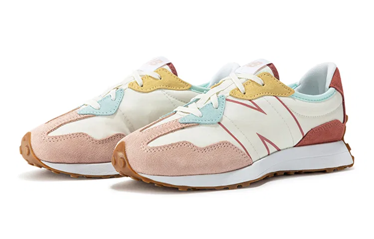 Детские кроссовки для девочек с замшевым верхом New Balance 327, White Oyster Pink Gum — фото 3
