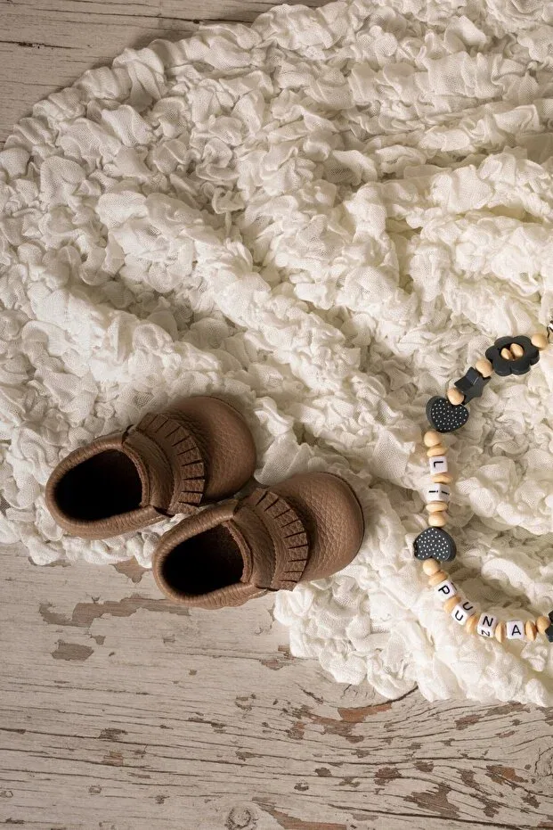 Детские тапочки из натуральной кожи Dani Series Li Puna, Brown