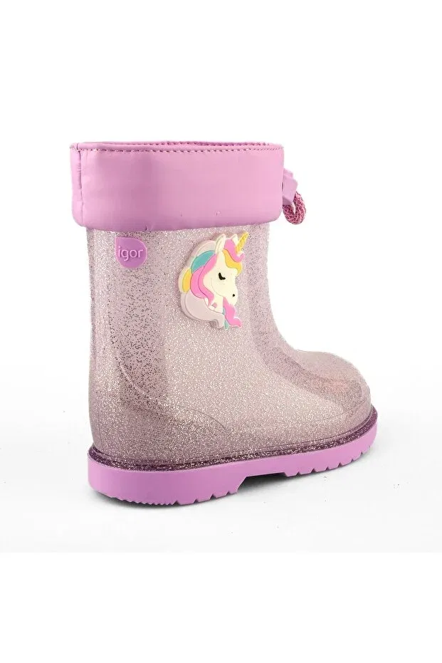 Детские ботинки для девочек водонепроницаемые Rain boots bimbi unicornio glitter w10339 Igor, Malva/Mauve — фото 4