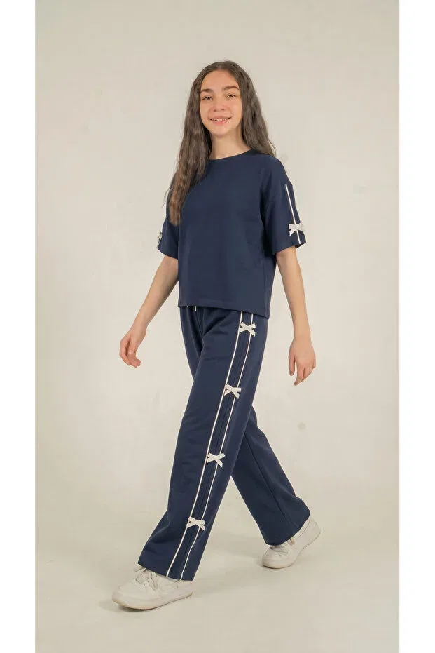 Детский спортивный комплект для девочек с принтом Mışıl Kids, Navy Blue — фото 3