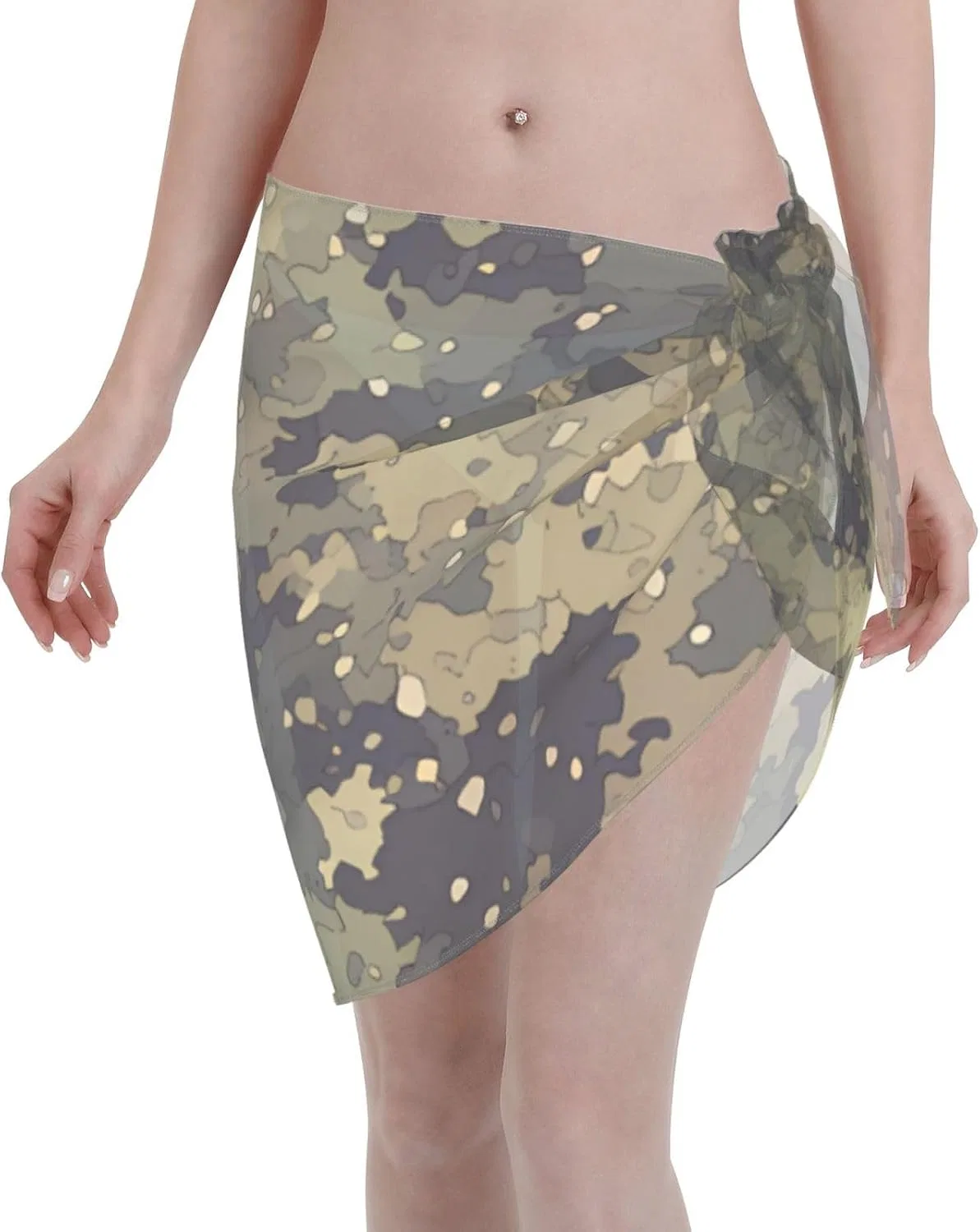 Женская пляжная накидка с принтом кактуса, Green Black Camouflage
