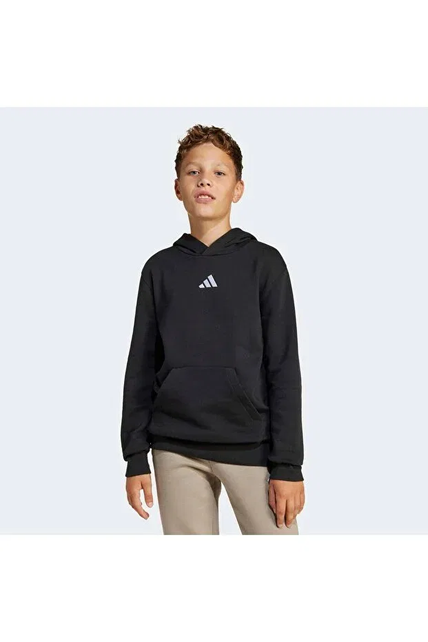 Детское худи для девочек с капюшоном Essentials kids black sweatshirt Adidas, Black — фото 3