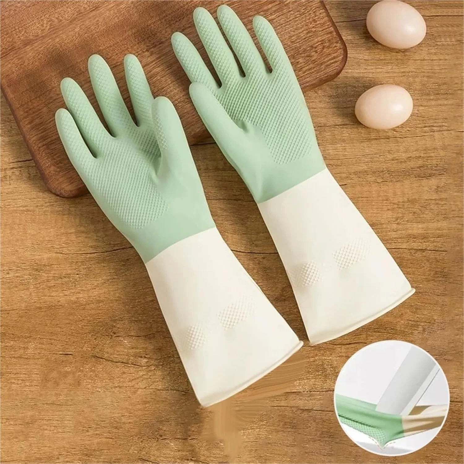 Перчатки для уборки, Silicone, JHSDHYD, 1 пара, 70-100г, Mint Green — фото 4