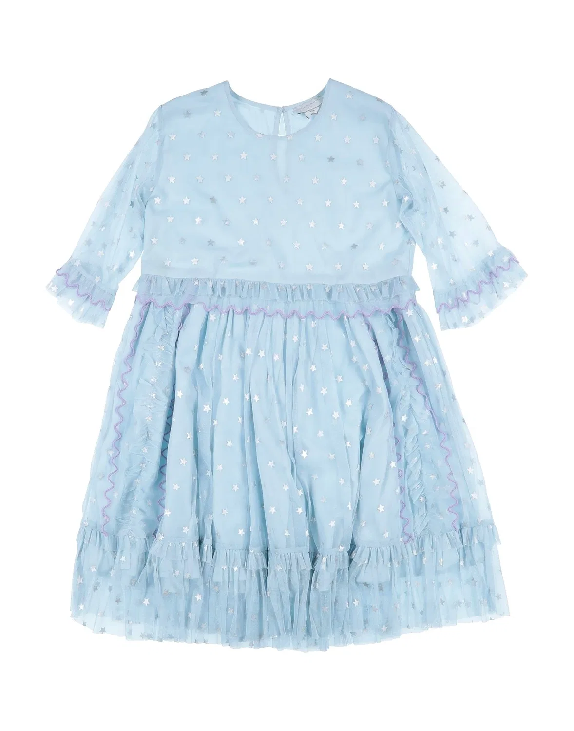 Детское платье из фатина с длинным рукавом Stella Mccartney Kids, светло-голубой