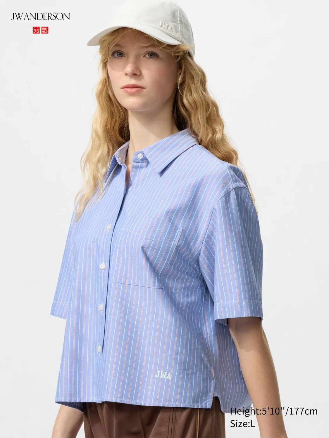 Рубашка Uniqlo, оксфордская, с коротким рукавом и в полоску, синяя