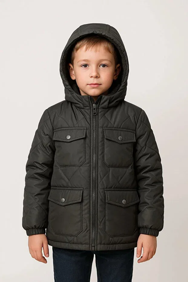 Детское пальто для мальчиков с капюшоном 4230 My Hanne, Anthracite