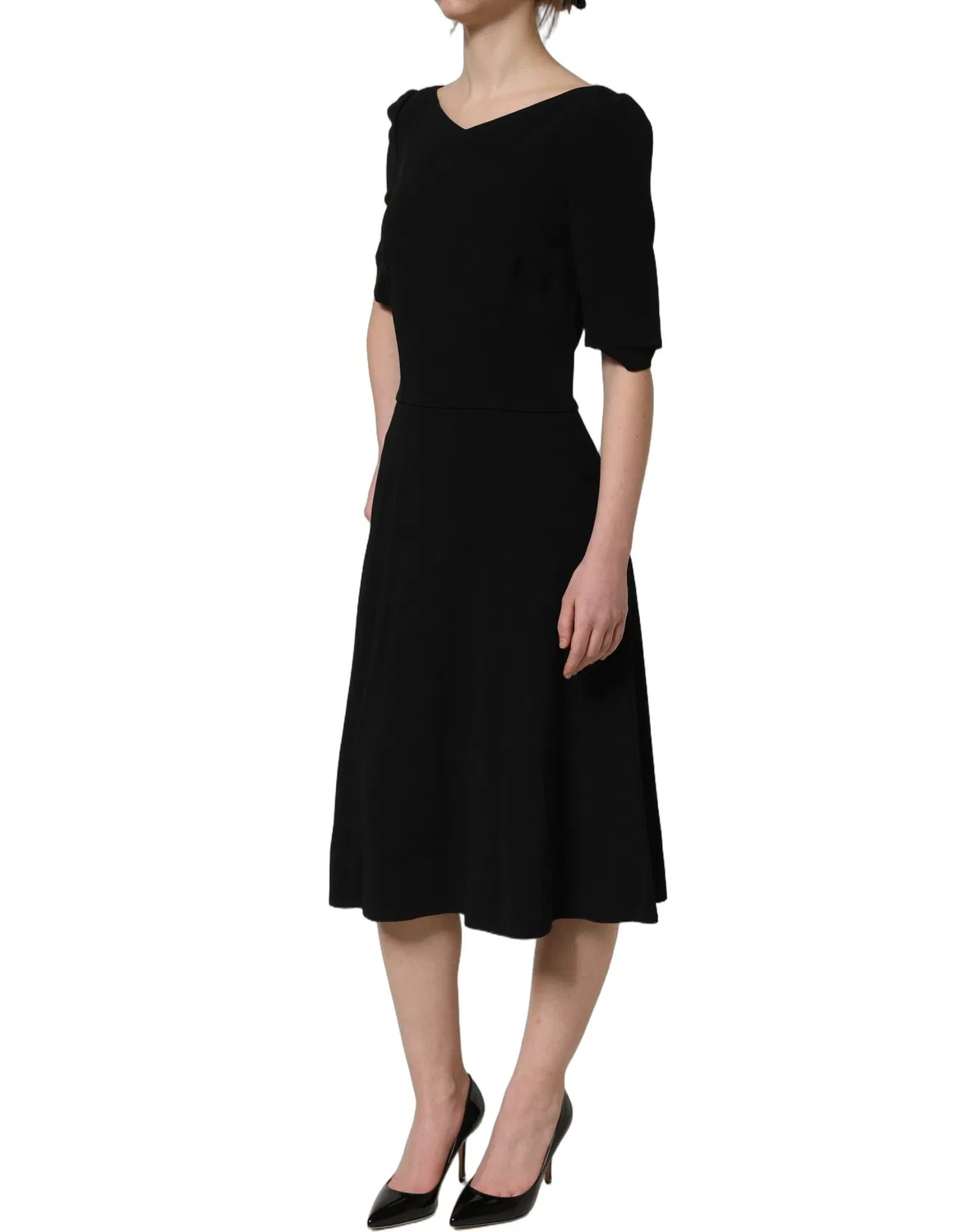 Женское платье-трапеция миди с коротким рукавом Dolce & Gabbana, Black — фото 4