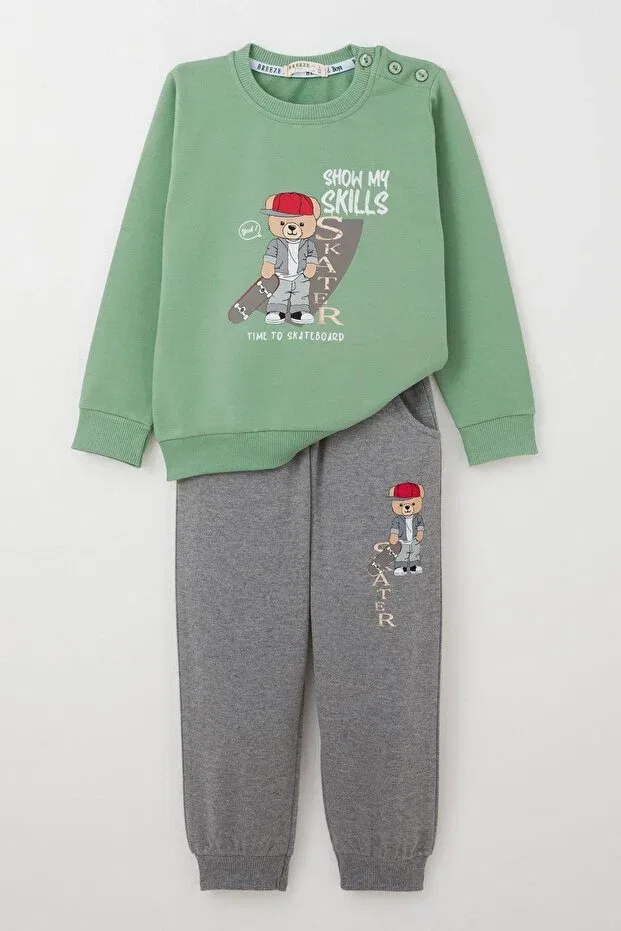 Детский спортивный комплект для мальчиков с принтом Skateboarder Breeze, Mint Green