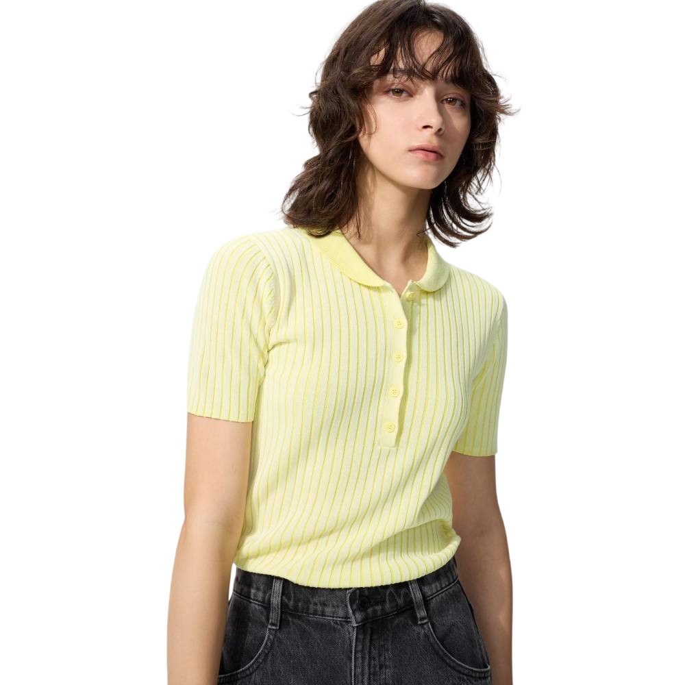Поло Uniqlo Pleated Knit Sweater, 43 желтый