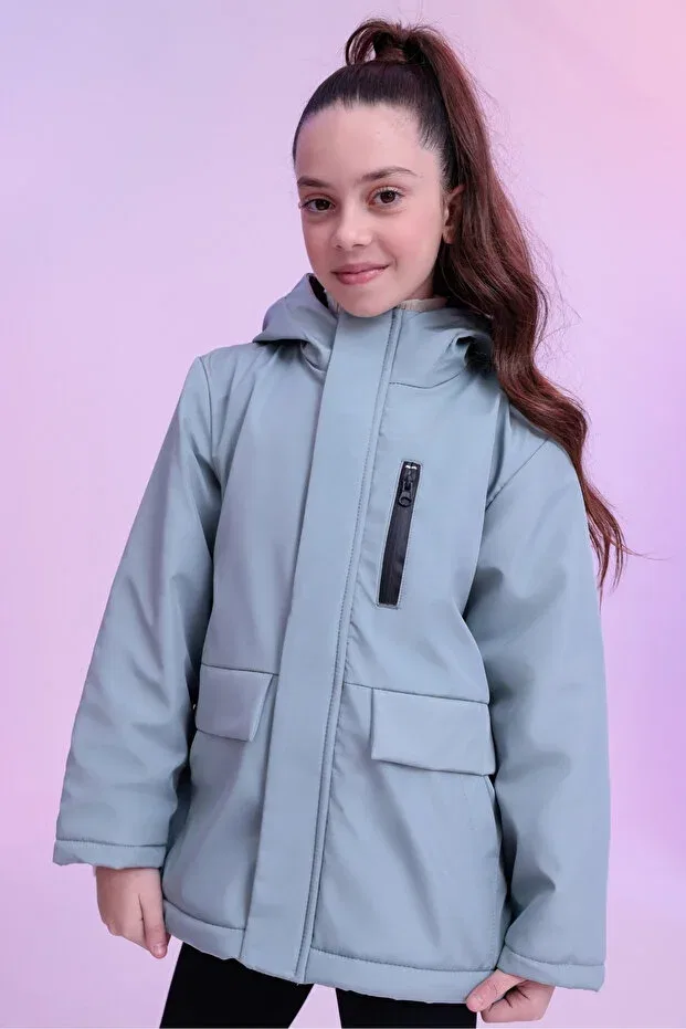 Детское пальто для девочек с капюшоном Gizrain, Mint Green — фото 4