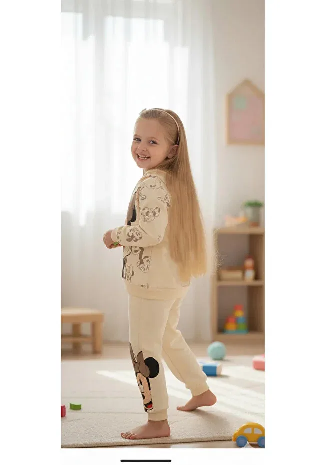 Детский комплект из худи и брюк с принтом Littlepoffy, Cream — фото 3
