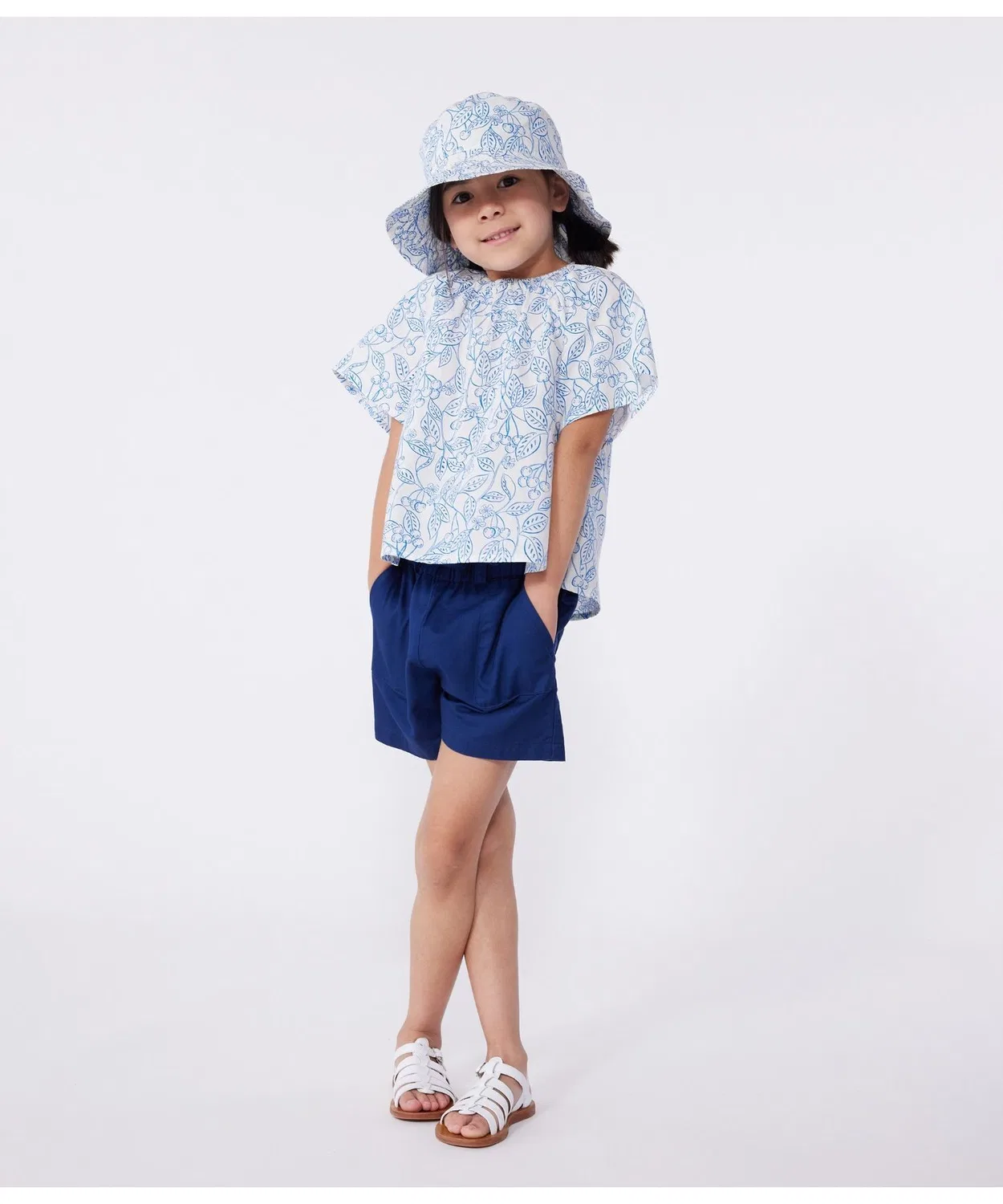 Детская блузка с коротким рукавом, с принтом PETIT BATEAU, White/Blue