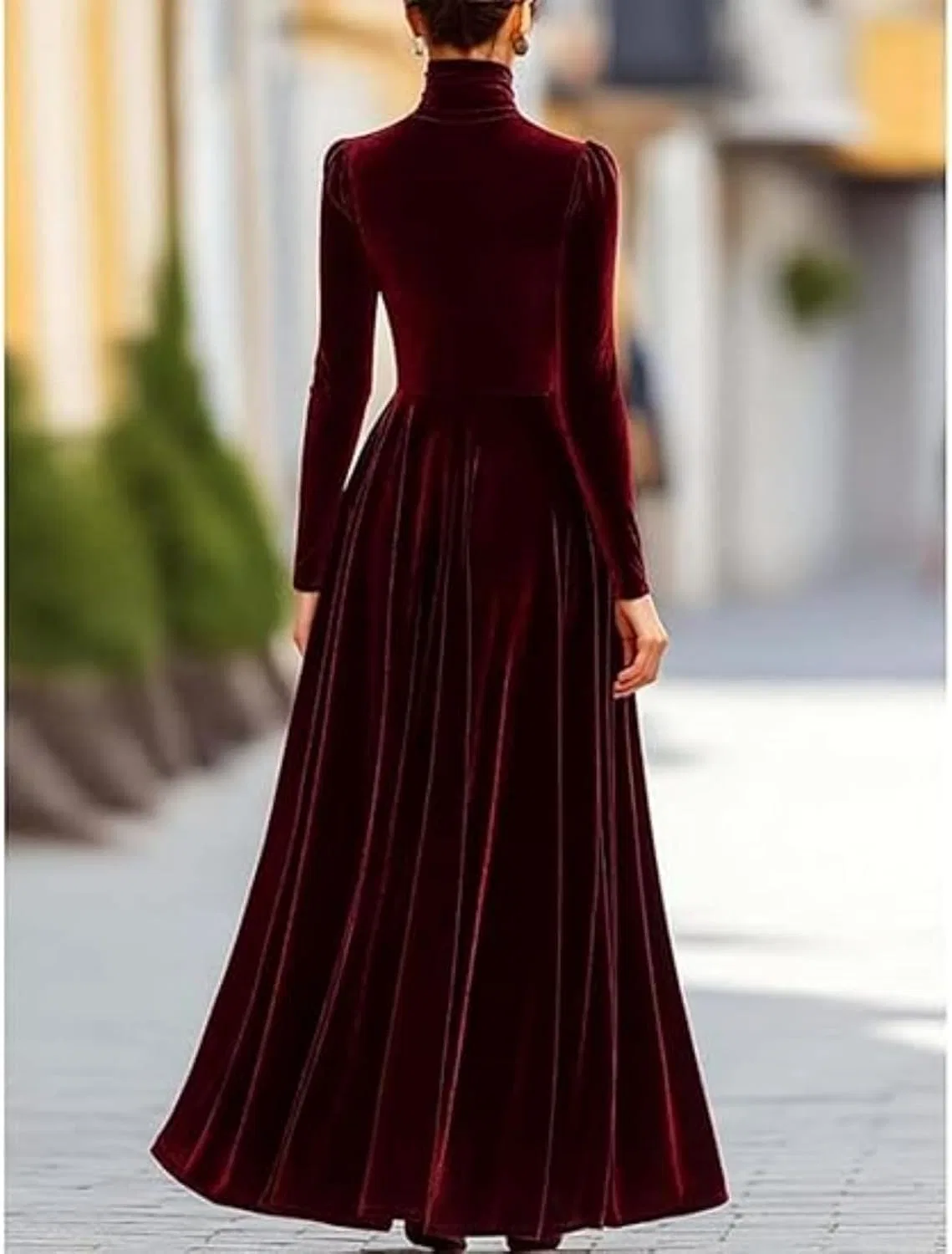 Женское бархатное платье макси с высоким воротом, Caramel — фото 3