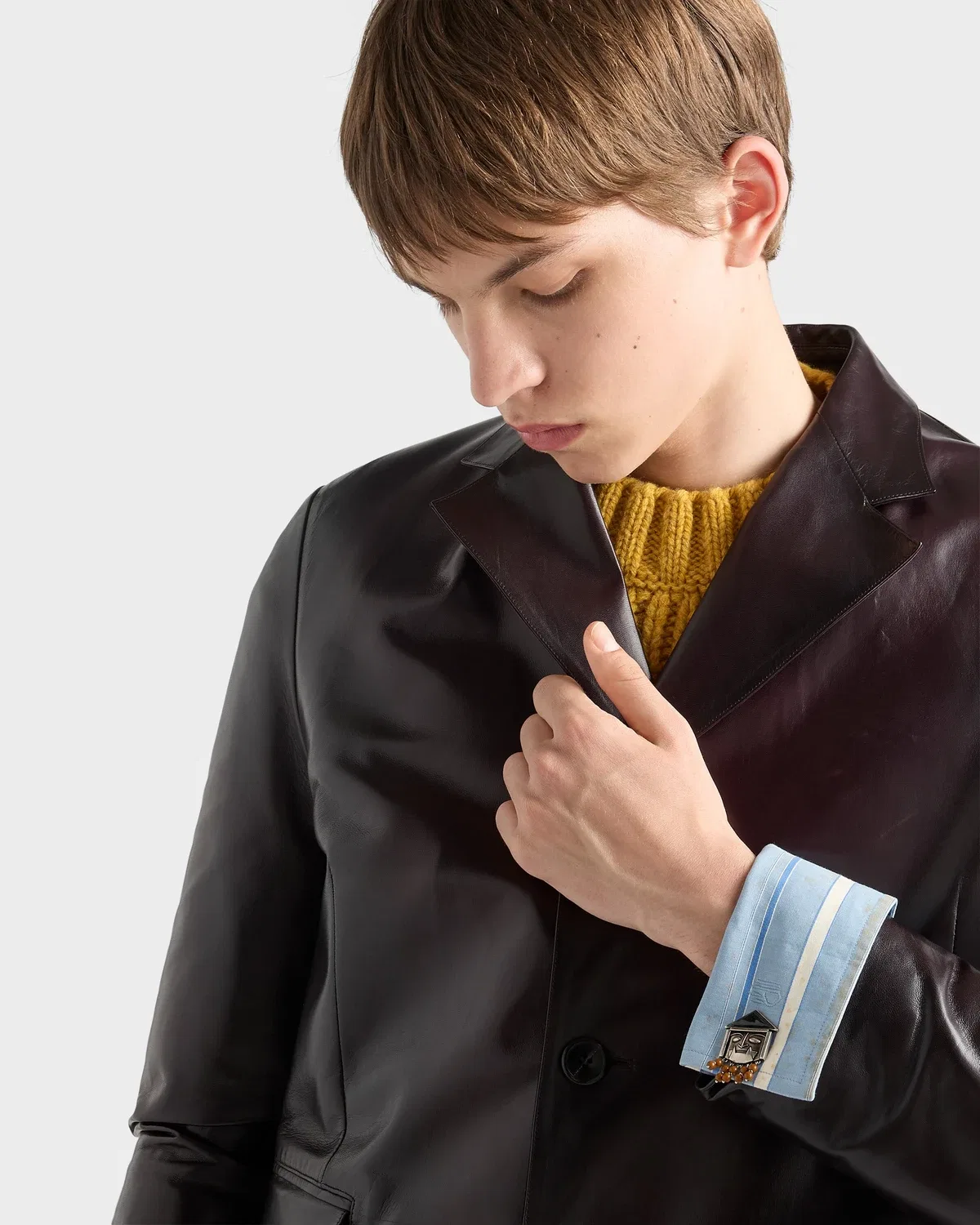 Куртка кожаная Prada, фиолетовый — фото 4
