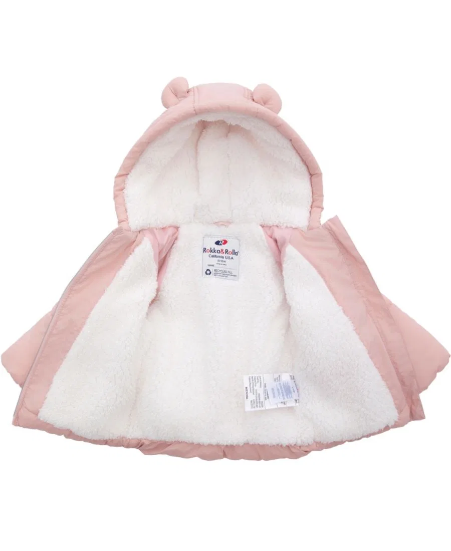 Куртка-пуховик с капюшоном и ушками мишки, модель Bear Ears Rokka&Rolla, Pink — фото 4