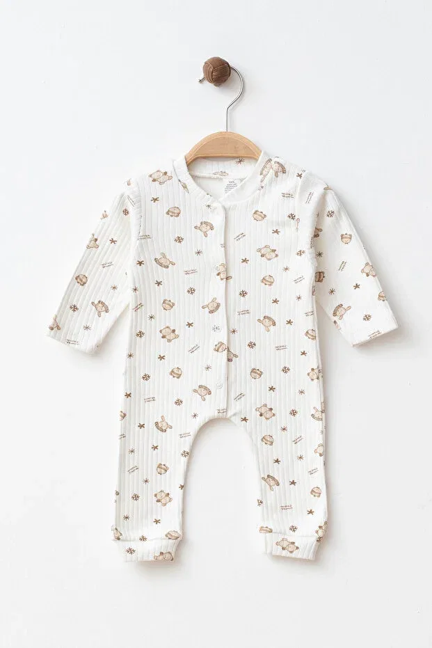 Детский комбинезон для новорожденных с принтом Winter Bear Yukobaby Bebeğiniz Için En Doğalı, Ecru