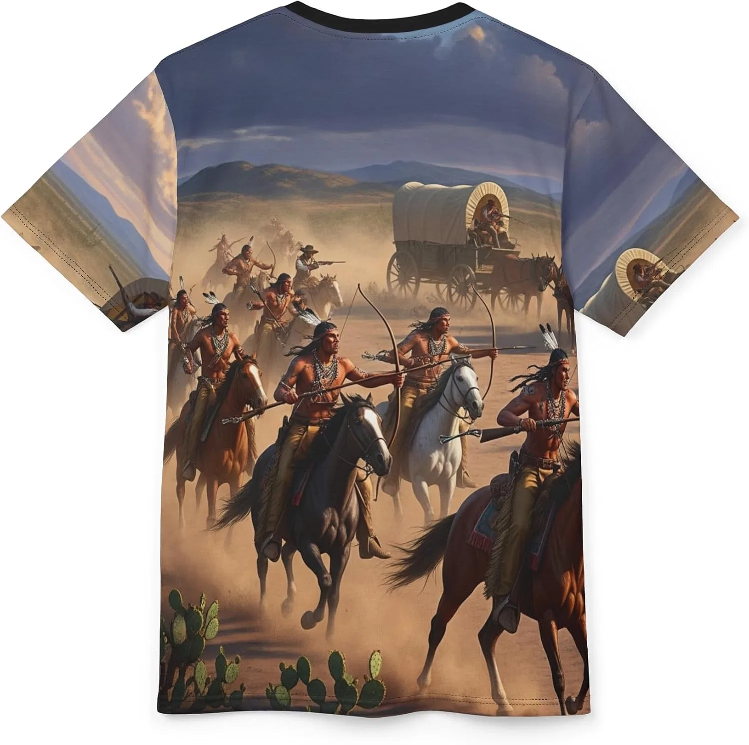 Футболка унисекс с принтом Indians Attacking a Wagon Train Black Stitching — фото 4
