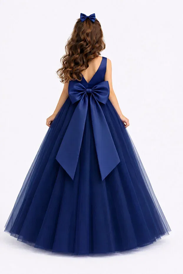 Детское платье для девочек сатиновое Nsmlife, Navy Blue — фото 3
