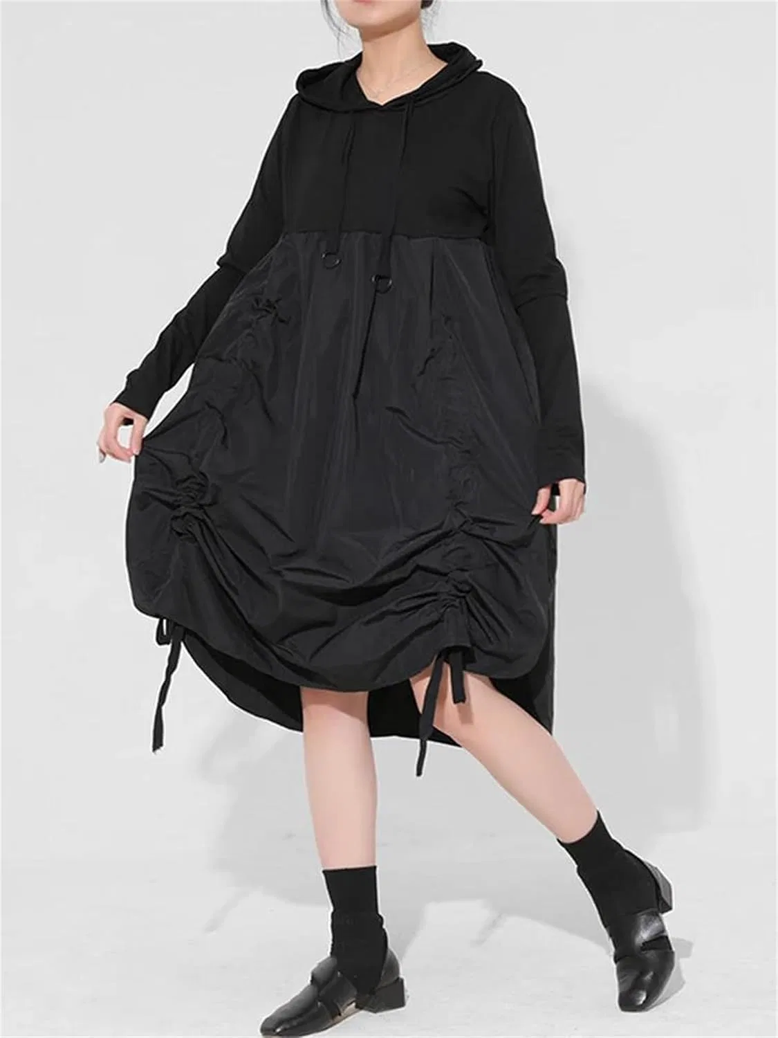 Женское платье свободного кроя с капюшоном Casual, Black — фото 2