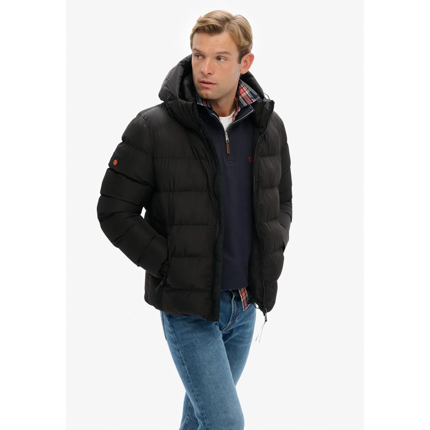Мужская стеганая куртка с капюшоном Superdry, Black/Black — фото 3