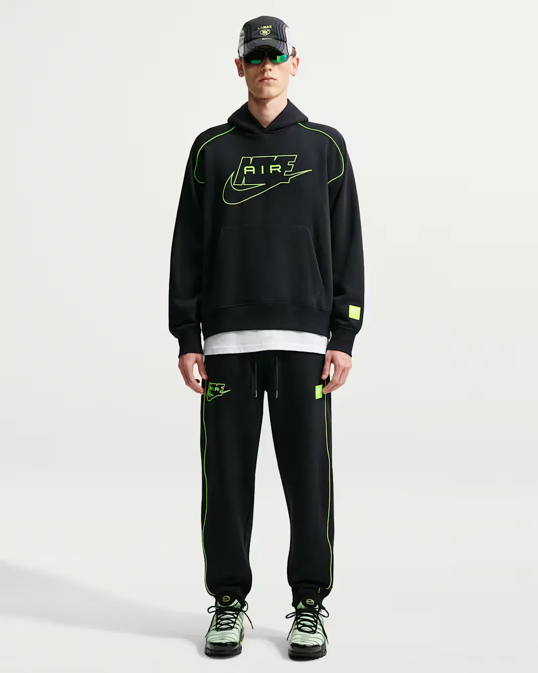 Мужская флисовая толстовка с капюшоном Nike Air, Black/Volt/Volt — фото 4
