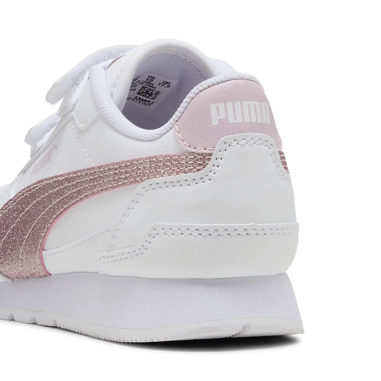 Детские кроссовки для девочек с блестками ST Runner v4 Glitter Puma, Weiß Silber Rosa — фото 2