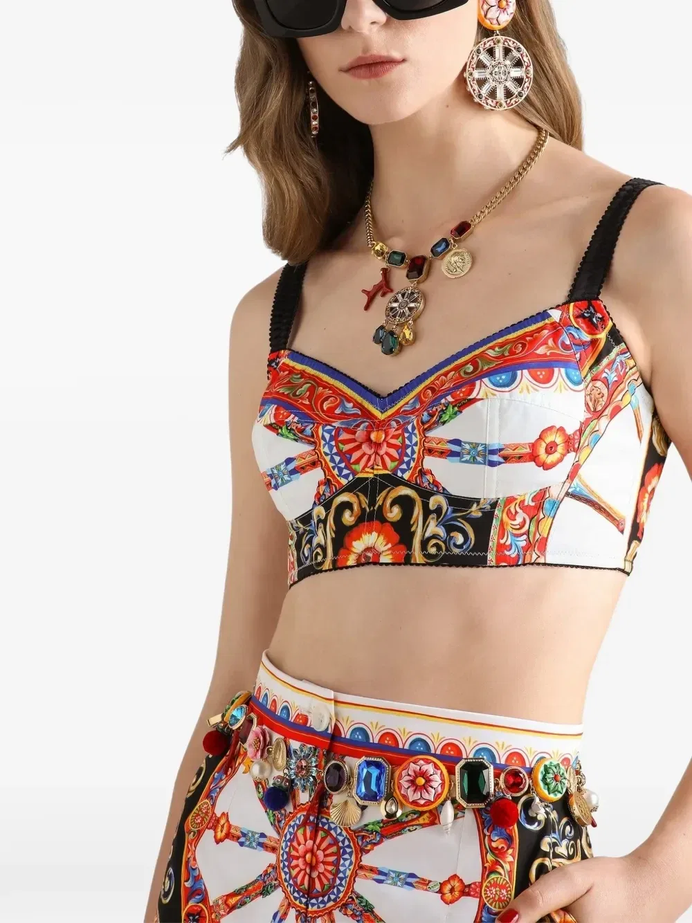 Поплиновый топ с принтом Carretto Dolce & Gabbana, черный — фото 4