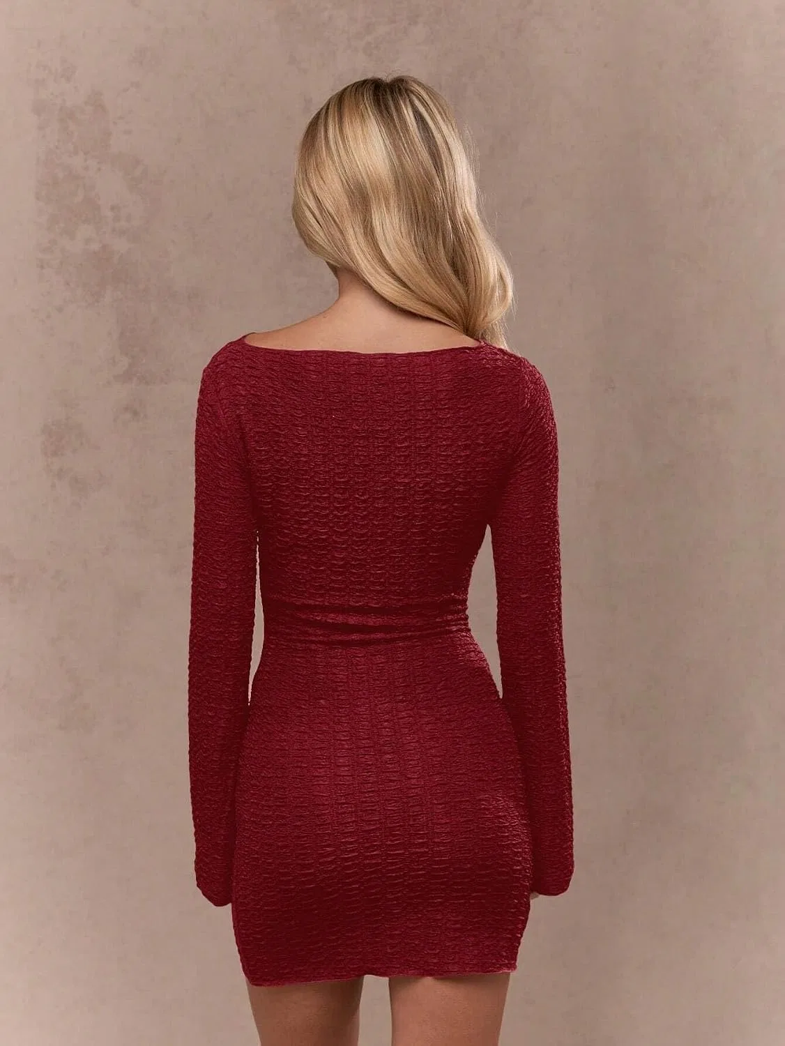 Женское облегающее мини-платье с длинным рукавом Bodycon, Red — фото 2